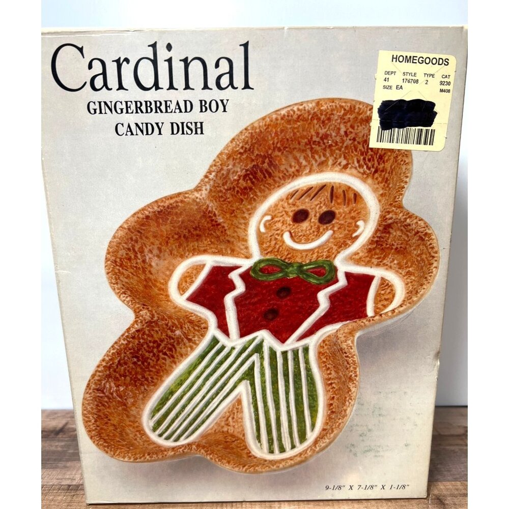 Cardinal Gingerbread Boy Dish Handpainted Earthenware Christmas Decoration